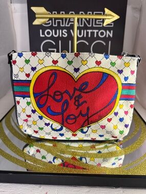 Brighton White Canvas 'Love & Joy' Heart Print Crossbody Bag